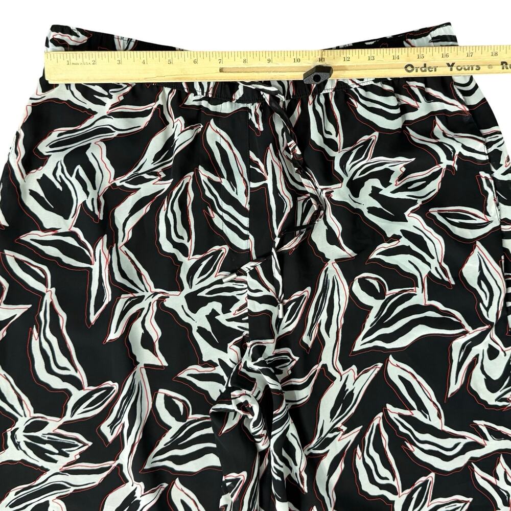 Calvin Klein Black White Red Floral Leaf Crepe Wide Leg Pants size L NEW Tags - Picture 5 of 16